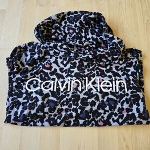 Calvin Klein Leopard Print Hooded Top Size XL